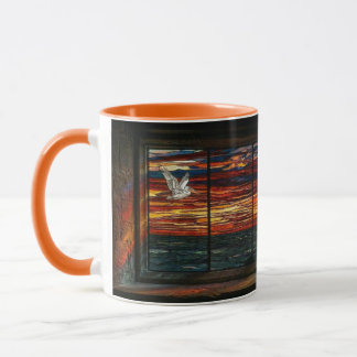 Stainglass sunset with Pelican and Sailboat Mug