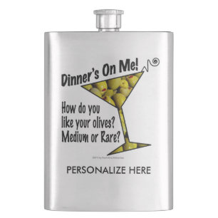 Stainless COCKTAIL FLASK - DINNER, OLIVES, MARTINI