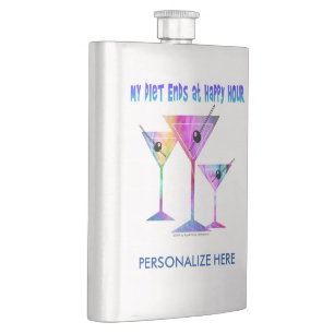 STAINLESS COCKTAIL FLASK - MY DIET ENDS AT HOUR
