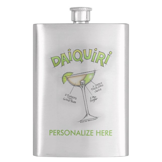 STAINLESS FLASK - DAIQUIRI RECIPE COCKTAIL ART (Front)