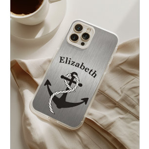 Stainless Silver Nautical Anchor Name iPhone 15 Case