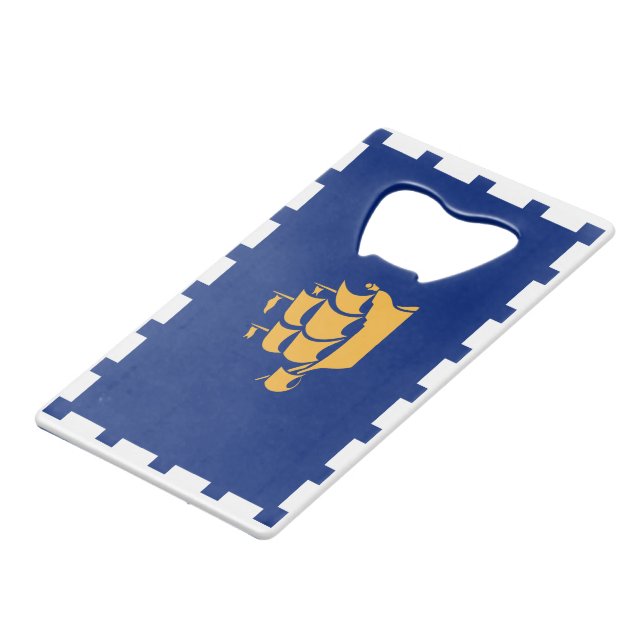 Stainless Steel Bottle Opener flag of Quebec City Credit Card Bottle Opener (Back Angled)