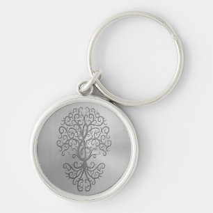 Stainless Steel Effect Treble Clef Tree Graphic Keychain