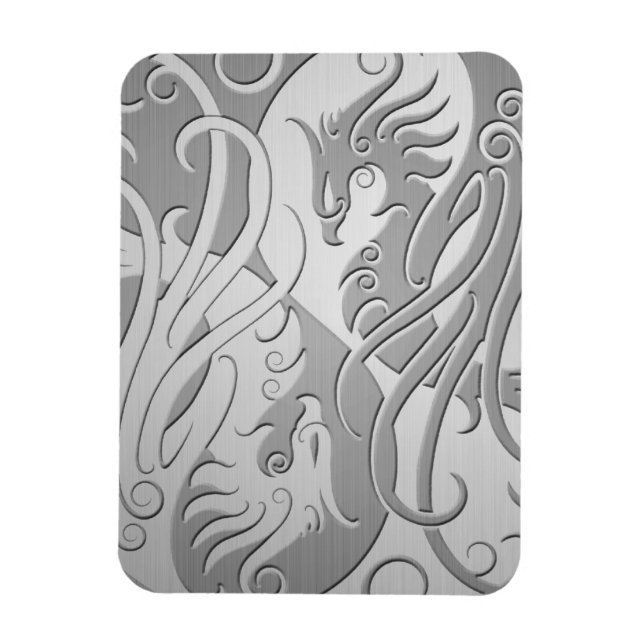 Stainless Steel Look Yin Yang Phoenix Magnet (Vertical)