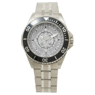 Stainless Steel Men's Watch With Aztec Calendar