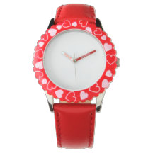 Stainless Steel Red Hearts Watch, Adjustable Bezel