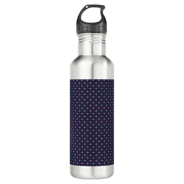Stainless steel water bottle with a black lid (Front)