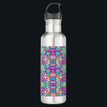 Stainless steel water bottle with a vibrant<br><div class="desc">Stainless steel water bottle with a vibrant,  symmetrical psychedelic design. Features colorful abstract flowers and swirls in purple,  green,  and blue hues.</div>
