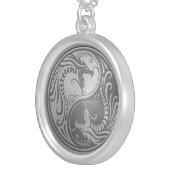 Stainless Steel Yin Yang Dragons Silver Plated Necklace (Front Right)
