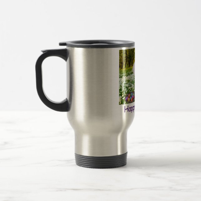 stainless travel mug.  Happy Easter.  klipspringer Mug (Left)