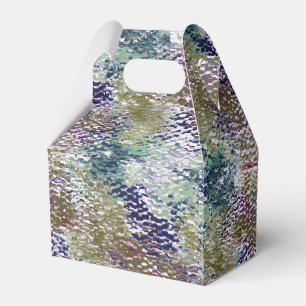 Stains and splatters of paint under hammered glass favor box