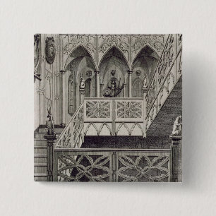 Staircase at Strawberry Hill, engraved by J. Newto 2 Inch Square Button