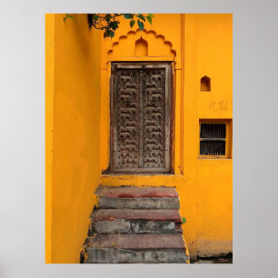 STAIRCASE IN FRONT OF WOODEN DOOR POSTER