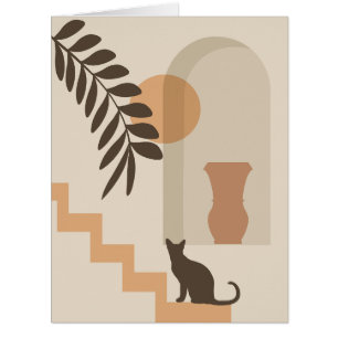 Stairs Leaf Vase Cat, Boho Abstract Geometric Art