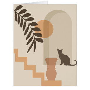 Stairs Leaf Vase Cat, Boho Abstract Geometric Art
