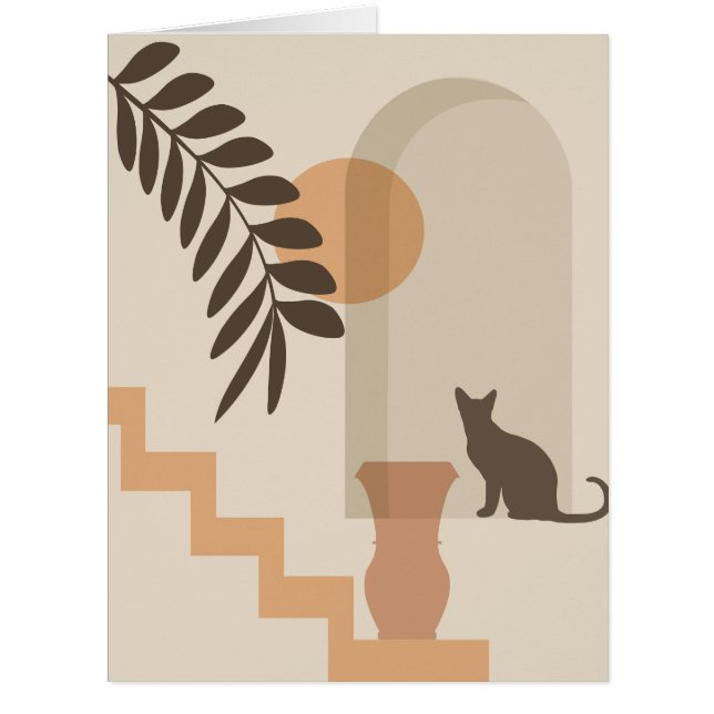 Stairs Leaf Vase Cat, Boho Abstract Geometric Art (Front)