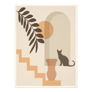 Stairs Leaf Vase Cat, Boho Abstract Geometric Art Photo Print