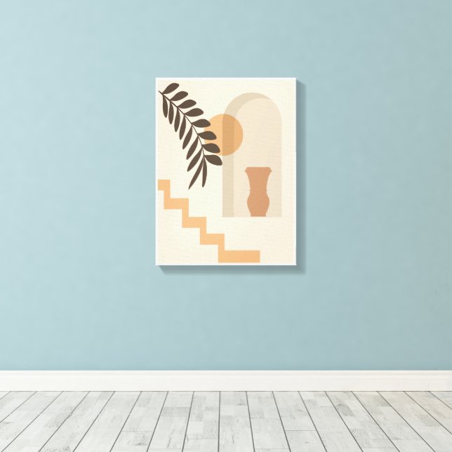 Stairs Leaf Vase Sun, Boho Abstract Geometric Art Canvas Print (Insitu(Wood Floor))