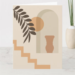 Stairs Leaf Vase Sun, Boho Abstract Geometric Art Card