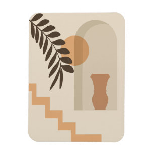 Stairs Leaf Vase Sun, Boho Abstract Geometric Art Magnet