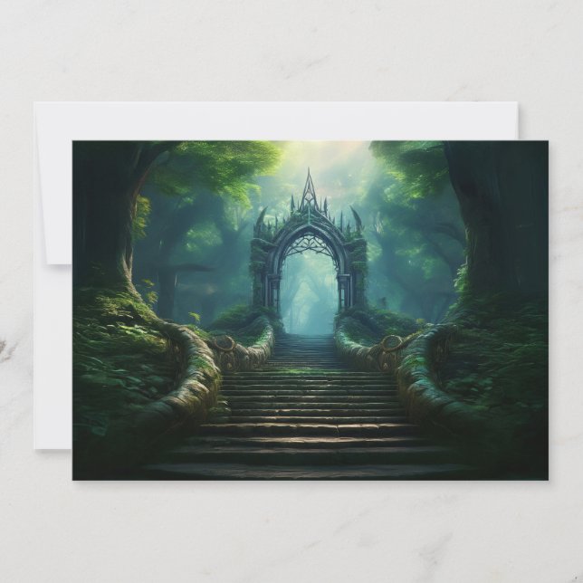 Stairs to Ancient Gate in Enchanted Forest Holiday Card (Front)