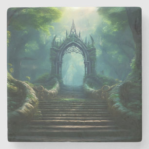 Stairs to Ancient Gate in Enchanted Forest Stone Coaster