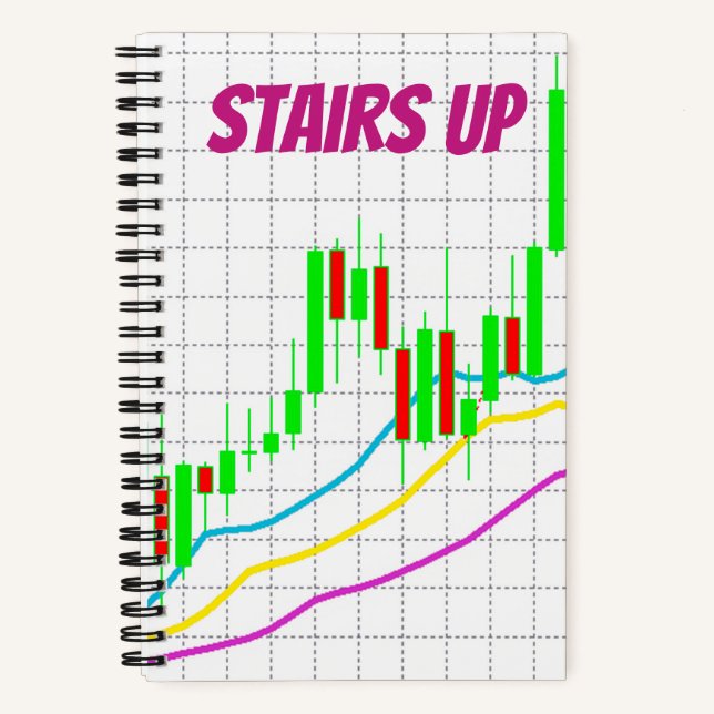 Stairs Up Candlestick Chart Green White Notebook (Front)