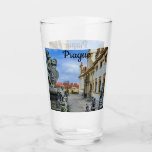 Stairs with stone angels at Loreto Prague church Glass