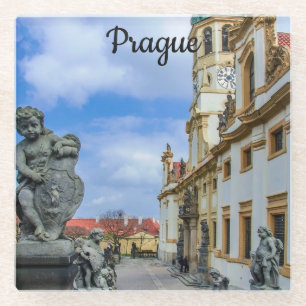Stairs with stone angels at Loreto Prague church Glass Coaster