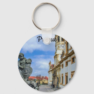 Stairs with stone angels at Loreto Prague church Keychain