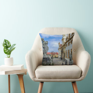 Stairs with stone angels at Loreto Prague church Throw Pillow