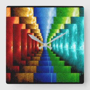 Stairsteps Multicolor Abstract Art Square Wall Clock