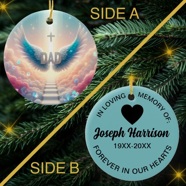 Stairway to Heaven Dad Angel Wings Memorial Ceramic Ornament (Creator Uploaded)