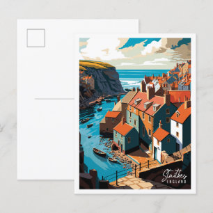 Staithes England vintage travel illustration Postcard