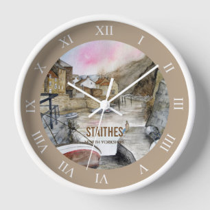 Staithes, North Yorkshire, England Watercolour Clock