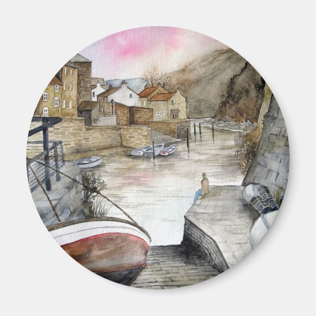 Staithes, North Yorkshire, England Watercolour Magnet (Front)