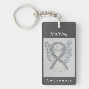 Stalking Awareness Ribbon Guardian Angel Keychain