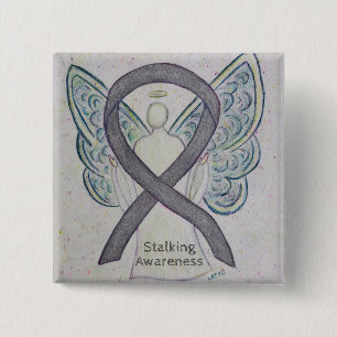 Stalking Awareness Ribbon Silver Angel Art Buttons