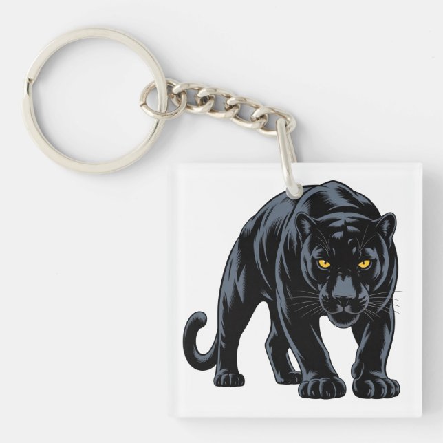 Stalking Black Panther Mascot Keychain (Front)