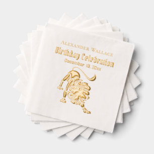 Stalking Lion Birthday Party Celebration Name Date Foil Napkins