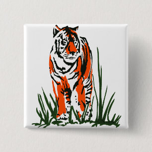 Stalking Tiger 2 Inch Square Button