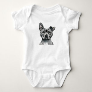 Stalky Pit Bull Dog Drawing Baby Bodysuit