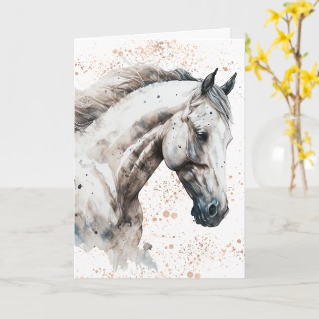 Stallion blanc | Conception aquarelle | Carte de v (Fleur jaune)