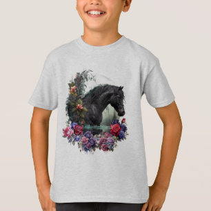 Stallion Noir Avec Fleurs Gothiques T-shirt Classi