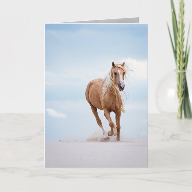 Stallion palomino dans la carte de voeux des Dunes (Devant)
