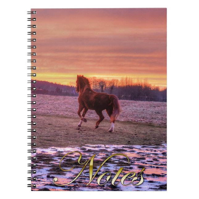 Stallion Running Home at Sunset on Ranch Notebook (Front)