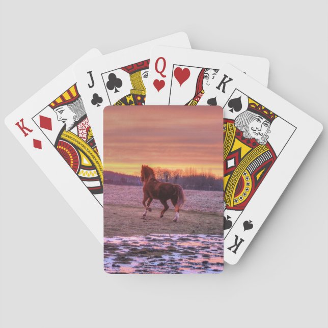 Stallion Running Home at Sunset on Ranch Playing Cards (Back)