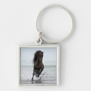 Stallion Running On Beach North Atlantic Keychain