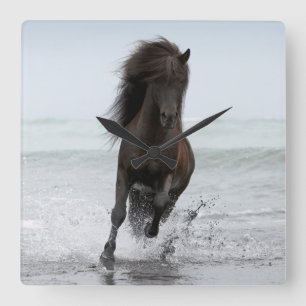 Stallion Running On Beach North Atlantic Square Wall Clock