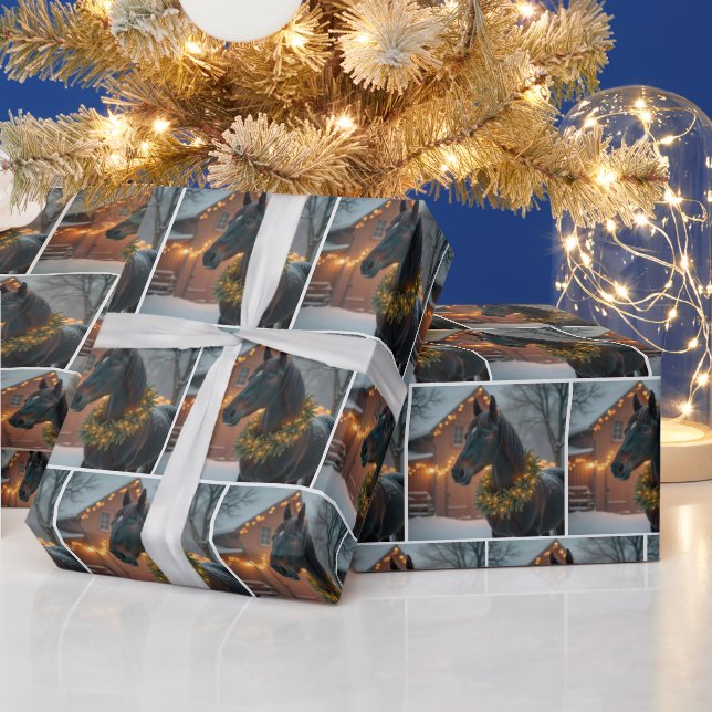Stallion Wearing a Christmas Wreath Wrapping Paper (Holidays)